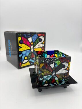 Designer Romero Britto Stained Glass Candle Holder RARE